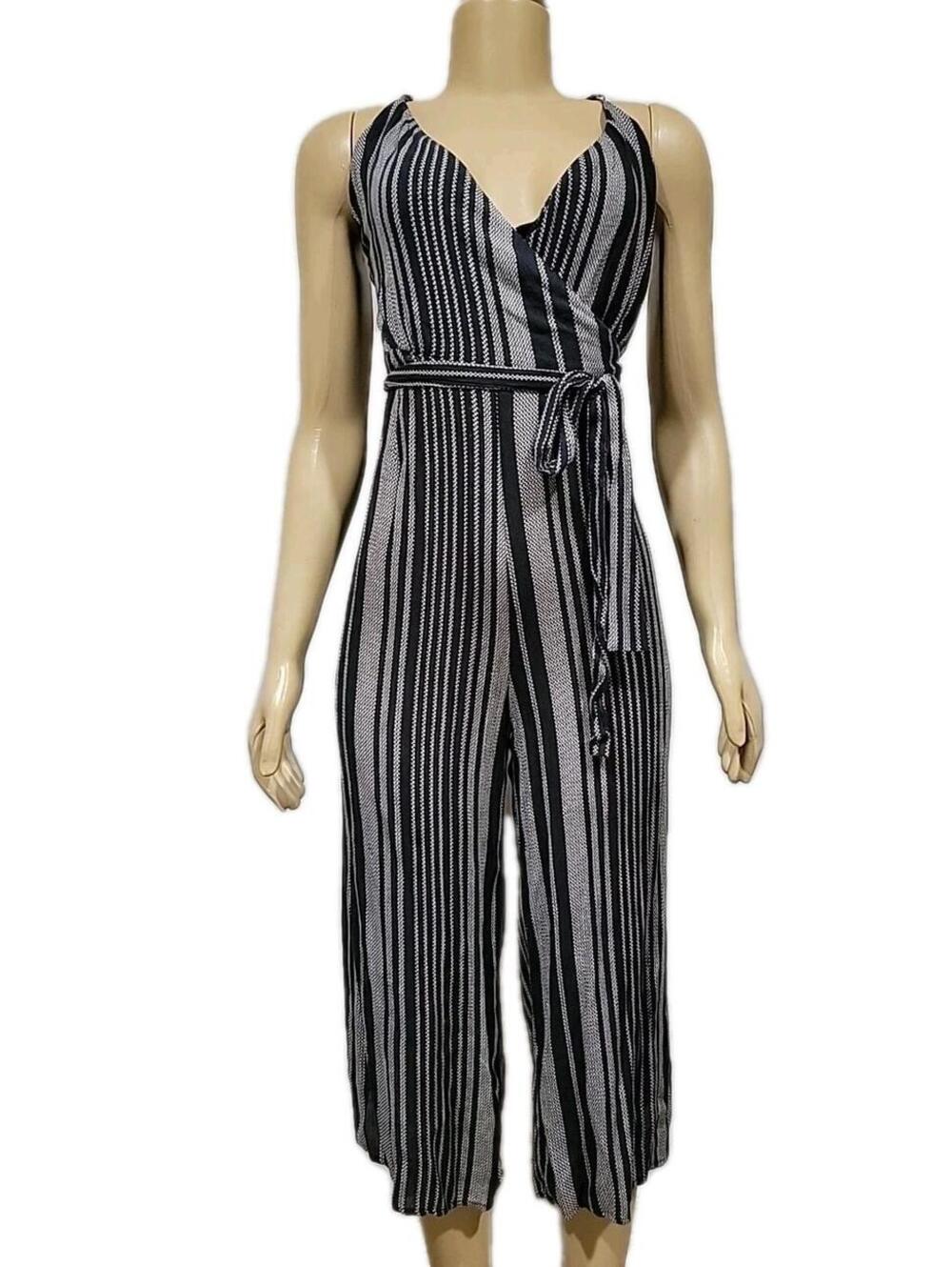 William B Women's Jumpsuit Size S Striped Surplice Wrap Top Wide Leg NWT #CB2